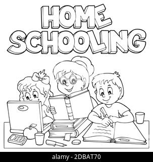 École à domicile image monochrome 1 - illustration de l'image. Banque D'Images