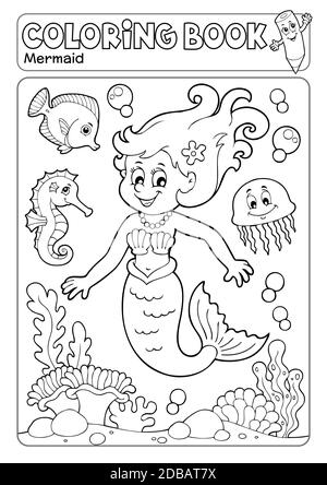 Livre de coloriage mermaid sujet 4 - illustration d'image. Banque D'Images