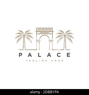 Palace avec logo de palmier symbole modèle vectoriel Illustration de Vecteur