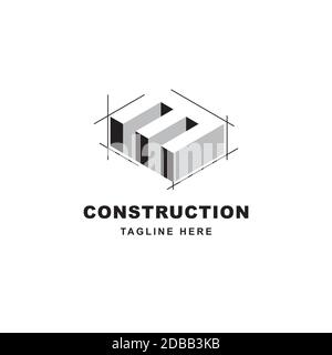 Logo de construction avec icône en forme de lettre M. Lettre initiale M sur le symbole du bâtiment Illustration de Vecteur
