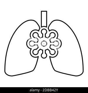 Coronavirus poumons endommagés virus Corona atack manger le concept de poumon Covid 19 infection tuberculose icône contour noir vecteur illustration plat styl Banque D'Images