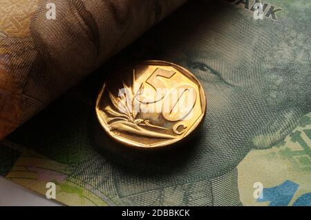 Gros plan sur la monnaie de l'Afrique du Sud Banque D'Images