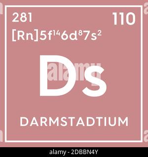 Darmstadtium. Métaux de transition. Élément chimique du tableau périodique de Mendeleev. Darmstadtium dans le cube carré concept créatif. Illustration 3D. Banque D'Images