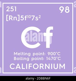 Californium. Actinoïdes. Élément chimique du tableau périodique de Mendeleev. Californium dans le concept créatif de cube carré. Illustration 3D. Banque D'Images