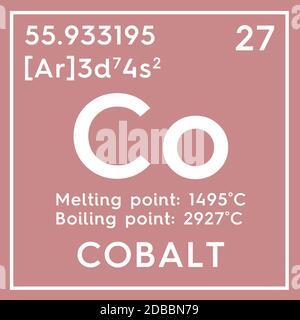 Cobalt. Métaux de transition. Élément chimique du tableau périodique de Mendeleev. Cobalt en cube carré concept créatif. Illustration 3D. Banque D'Images