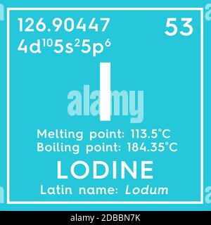 Lodine. Lodum. Halogènes. Élément chimique du tableau périodique de Mendeleev. Concept créatif Lodine en cube carré. Illustration 3D. Banque D'Images
