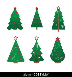 Collection d'arbres de Noël décorés pour les vacances. Illustration du stock vectoriel. Isoler sur un fond blanc. Peut être utilisé pour le Web, les affiches Illustration de Vecteur