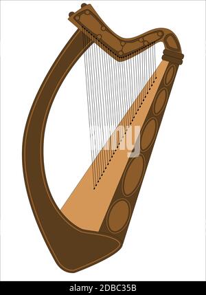 Une harpe irlandaise traditionnelle isolé sur fond blanc Banque D'Images