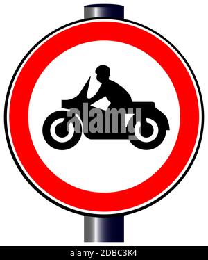 Un grand trafic ronde rouge affichant une moto Banque D'Images