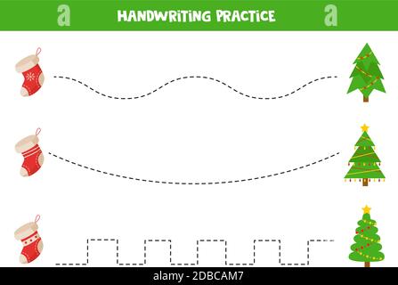 Tracez les lignes entre les chaussettes de Noël et les sapins. Illustration de Vecteur