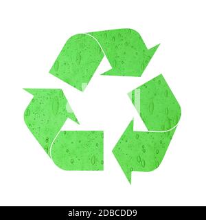 Illustration du symbole de recyclage du verre vert avec bulles d'air isolées sur fond blanc Banque D'Images