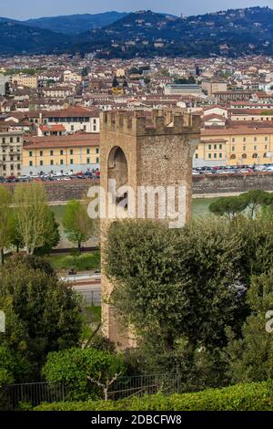 Tour de San Niccolo et point de vue sur la belle ville de Florence de la place Michelangelo Banque D'Images