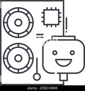 Icône des paramètres du robot, illustration isolée linéaire, vecteur de ligne mince, signe de conception Web, symbole de concept de contour avec contour modifiable sur fond blanc. Illustration de Vecteur