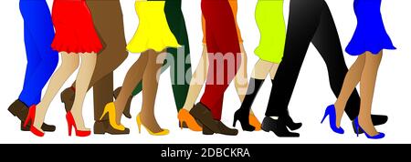 Une collection d'hommes et de femmes les jambes de l'avant en ligne, isolated over white. Banque D'Images