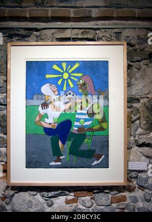 Œuvres d'art du Musée Bastion par Jean Cocteau. Pêcheur et jeune fille qui boit. Lithographie de couleur sur la cime vellum Banque D'Images