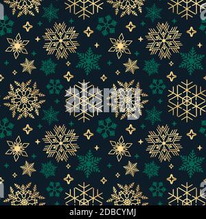 Fond de Noël sans couture avec différents flocons de neige sur fond noir Illustration de Vecteur