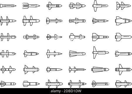 Jeu d'icônes d'attaque de missile pneumatique, style de contour Illustration de Vecteur