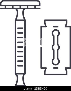 Icône rasoir pour hommes, illustration isolée linéaire, vecteur ligne mince, signe de conception Web, symbole de concept de contour avec trait modifiable sur fond blanc. Illustration de Vecteur