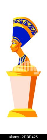 Statue de Nefertiti, reine femme pharaoh de l'Égypte ancienne, illustration vectorielle de dessin animé Illustration de Vecteur