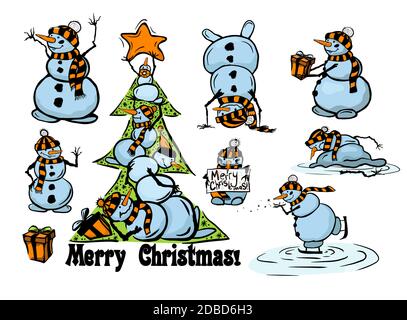 Un ensemble de bonshommes de neige mignons. Illustration vectorielle Illustration de Vecteur