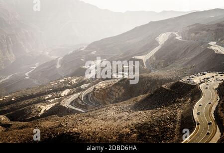 Route de montagne sur Jebel Siae à Ras Al Khaimah, ÉMIRATS ARABES UNIS Banque D'Images