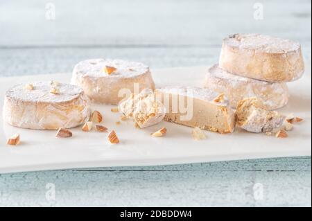 Polvoron - gros plan sur le sablé aux amandes espagnoles Banque D'Images