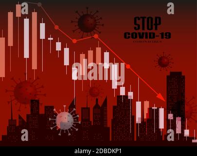 L'impact du coronavirus sur la bourse et l'économie mondiale. Graphique boursier de la crise tendancielle à la baisse suite à l'épidémie de virus de la covid19. Corona vi Banque D'Images