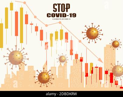 L'impact du coronavirus sur la bourse et l'économie mondiale. Graphique boursier de la crise tendancielle à la baisse suite à l'épidémie de virus de la covid19. Corona vi Banque D'Images