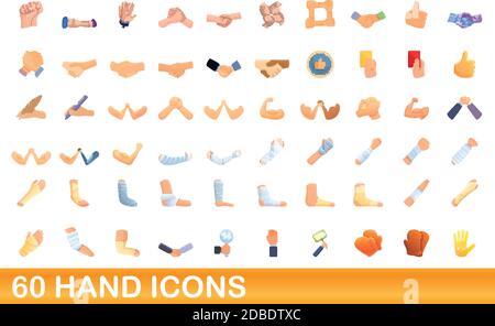 jeu de 60 icônes de main. Illustration de 60 icônes de main ensemble de vecteurs isolé sur fond blanc Illustration de Vecteur