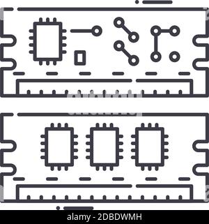 Icône RAM, illustration isolée linéaire, vecteur ligne mince, signe de conception Web, symbole de concept de contour avec contour modifiable sur fond blanc. Illustration de Vecteur