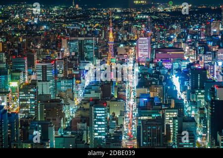 Vue de nuit sur Nagoya (depuis Sky Promenade). Lieu de tournage : préfecture d'Aichi, ville de Nagoya Banque D'Images