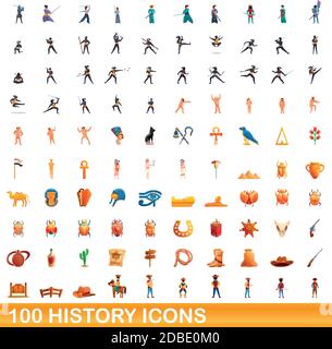 100 icônes d'historique définies. Illustration de dessin animé de 100 icônes d'historique vecteur isolé sur fond blanc Illustration de Vecteur