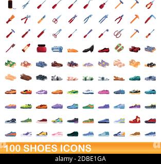 ensemble de 100 icônes de chaussures. Illustration de 100 icônes de chaussures ensemble vectoriel isolé sur fond blanc Illustration de Vecteur
