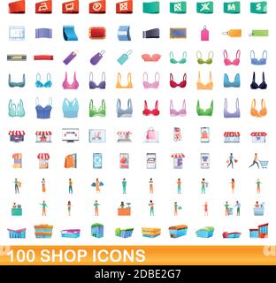 ensemble de 100 icônes de magasin. Illustration de 100 icônes de magasin ensemble de vecteur isolé sur fond blanc Illustration de Vecteur
