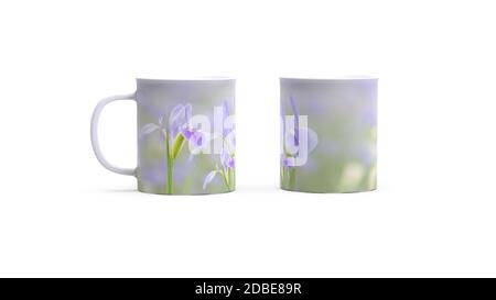 Le rendu 3d de la fleur de l'iris sur la tasse à café Banque D'Images