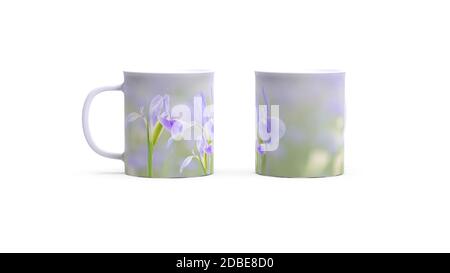 Le rendu 3d de la fleur de l'iris sur la tasse à café Banque D'Images
