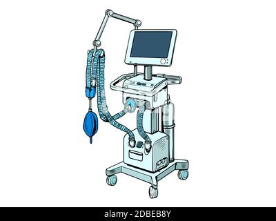 ventilateur médical, traitement des maladies pulmonaires, coma. Illustration vectorielle rétro pop art kitsch vintage 50 s 60 style Banque D'Images