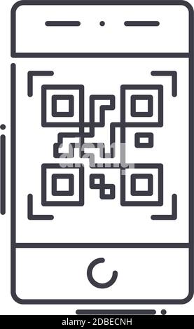 Icône de smartphone QR code, illustration isolée linéaire, vecteur de ligne mince, signe de conception Web, symbole de concept de contour avec contour modifiable sur blanc Illustration de Vecteur