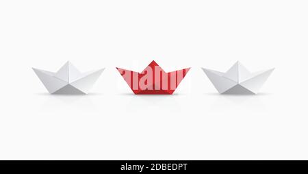 Expérience de direction de Vector Modern concept. Bateau à l'origami rouge et blanc Illustration de Vecteur