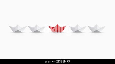 Expérience de direction de Vector Modern concept. Bateau à l'origami rouge et blanc Illustration de Vecteur