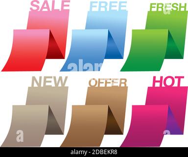 Étiquettes de remise sur support papier avec différents messages. Illustration vectorielle. Illustration de Vecteur