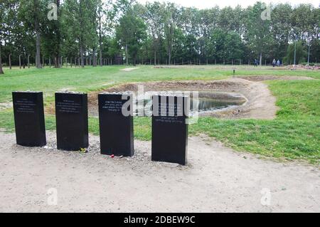 plaques de pierre tombale au camp de concentration d'Auschwitz Banque D'Images