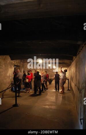 Intérieur des chambres à gaz au camp de concentration d'Auschwitz Banque D'Images