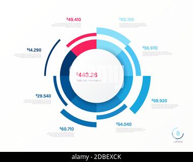 Modèle de graphique circulaire d'infographie Vector. Huit options, étapes, pièces Illustration de Vecteur