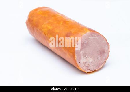 Un forfait saucisse de jambon isolé sur fond blanc Banque D'Images