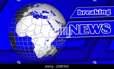 Globe terrestre devant des éléments graphiques abstraits bleus - NOUVELLES DE RUPTURE lettrage sur une bannière Banque D'Images