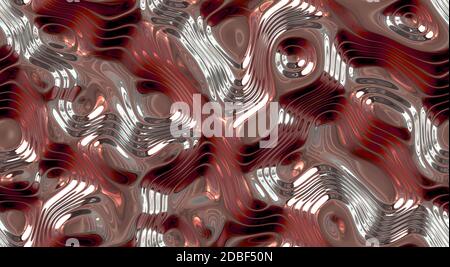 Textures d'arrière-plan sans couture métalliques réfléchissent et ondulées. Fusion brillante de la surface chromée fluide. Rose fondu. Banque D'Images