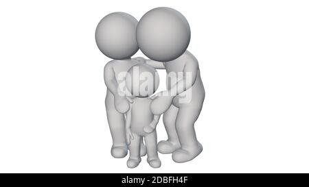 3D People - petite famille sur fond blanc Banque D'Images