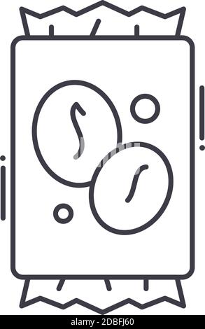 Icône de sachet de café, illustration isolée linéaire, vecteur ligne mince, signe de conception de Web, symbole de concept de contour avec trait modifiable sur fond blanc. Illustration de Vecteur