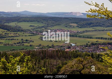 Le paysage de la vallée de la Werra à Herleshausen en Allemagne Banque D'Images